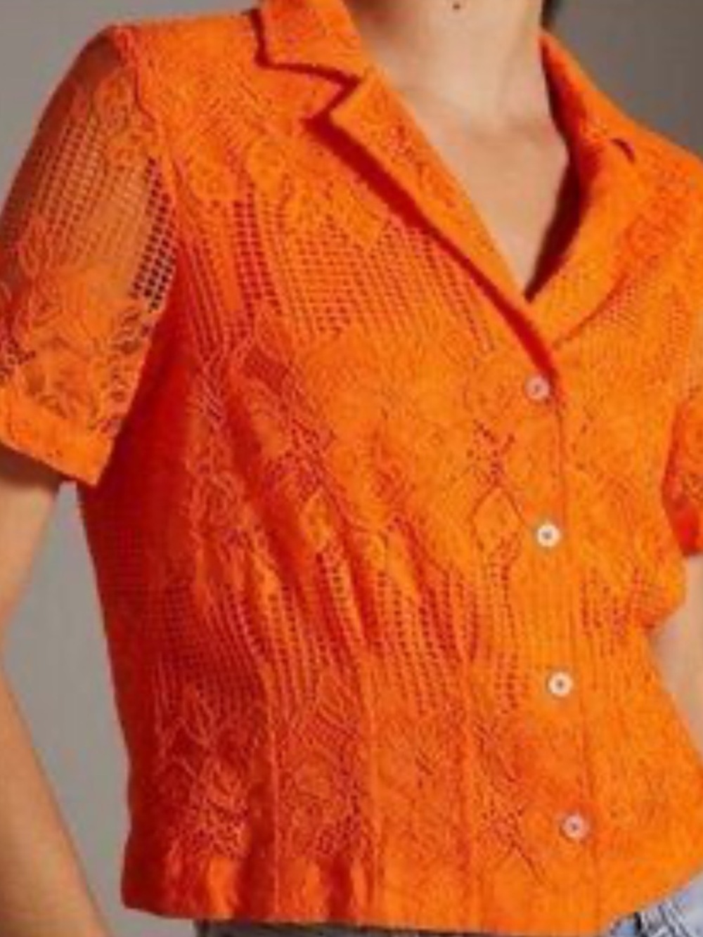 MAEVE for Anthropologie Bright Orange Crochet Button-Down Top SEE PHOTOS